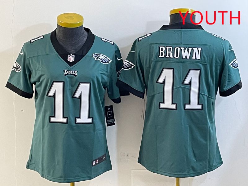Youth Philadelphia Eagles #11 Brown Green Second generation 2025 Nike Limited NFL Jersey style 5->youth nfl jersey->Youth Jersey